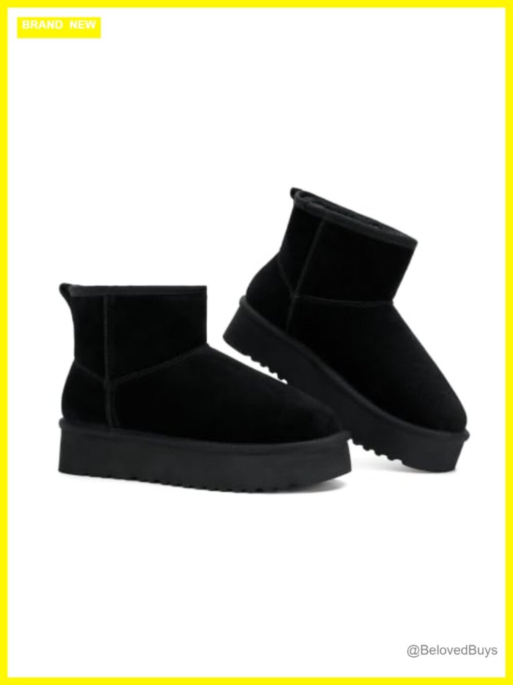Women's Genuine Suede Ankle Boots with Faux Fur Lining, Platform Winter Snow